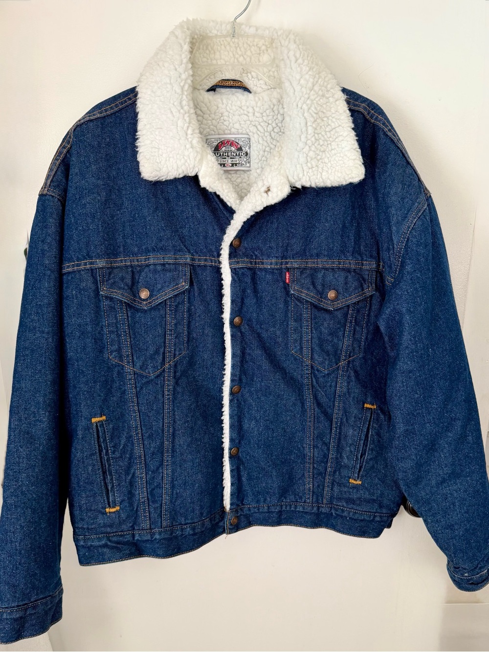 Men's Levi Vintage 80’s Sherpa-Lined Heavy Denim Jacket - Blue Snap  Like New
